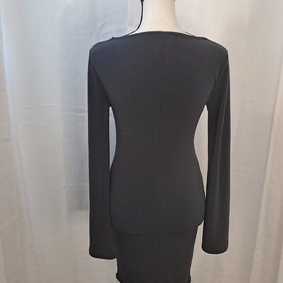 Forever 21 Flare Bell Sleeve Deep V Neckline Gray Bodycon Cocktail Dress Sz S - Picture 8 of 12